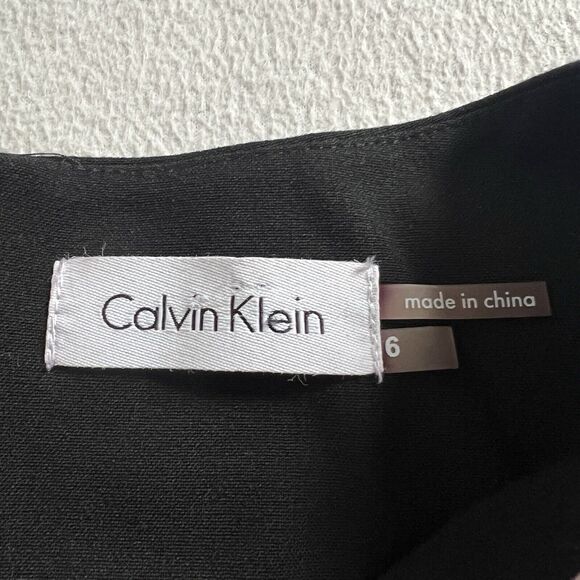 Calvin Klein Women Black Beige Stripe Lined Sheath Sleeveless Career Dress 6 - Picture 4 of 9